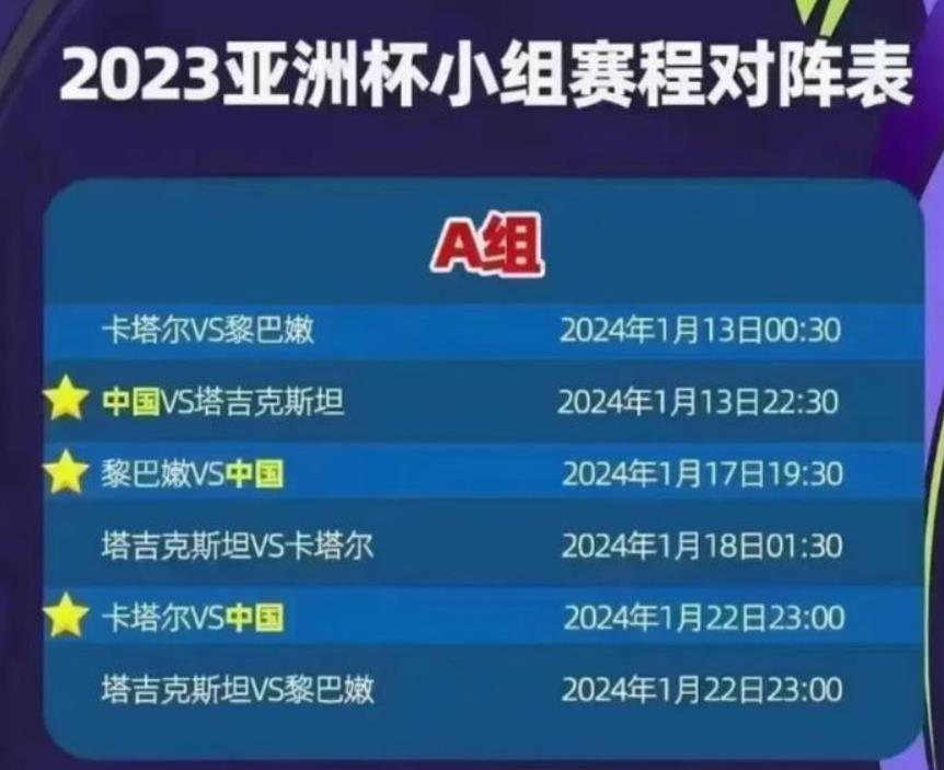国足亚洲杯时间赛程出炉 近4场3败国足亚洲杯前景堪忧