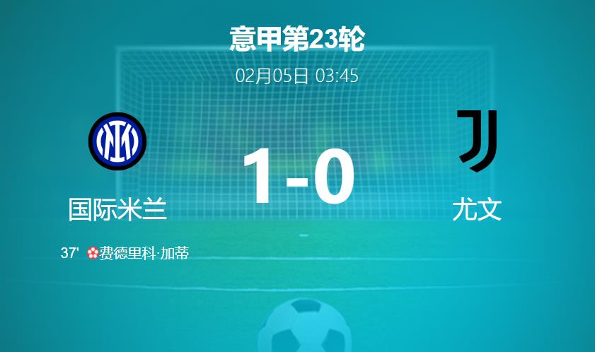 意甲:国米1-0小胜尤文,加蒂乌龙送礼,领先优势扩大至4分