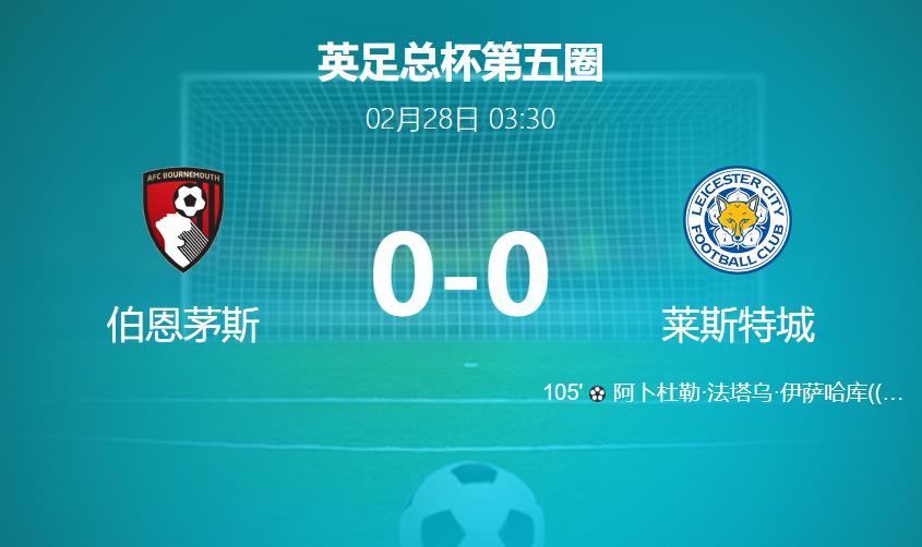 【英足总杯】莱斯特城加时绝杀，1-0险胜伯恩茅斯晋级足总杯下一轮