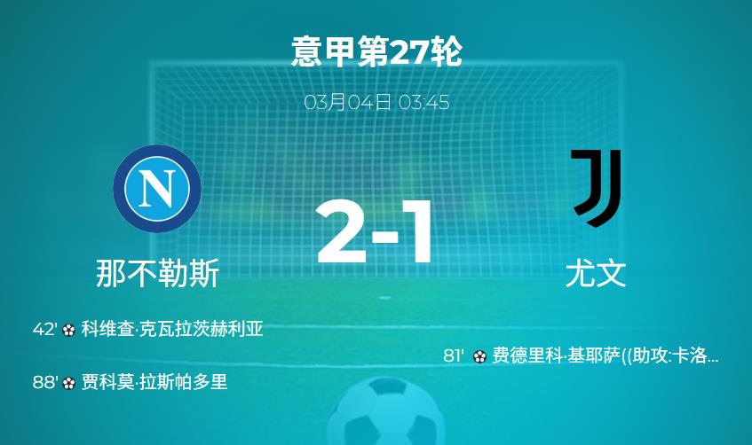 意甲战报：尤文图斯1-2负于那不勒斯，国米领先优势扩大至12分