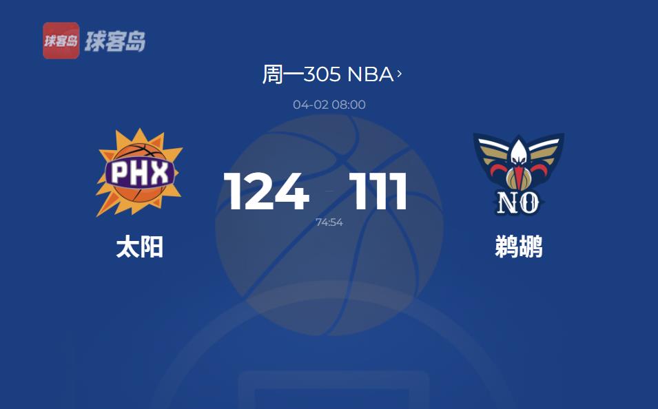 NBA战报:太阳升空!布克52分助队胜鹈鹕,排名跃至第七